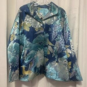 NWT Johnny Was Avril Jacquard Jacket Blazer Floral Bird Multi Blue Size M